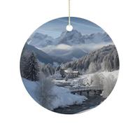 Winter Landscape in The Bavarian Alps Ceramic Ornaments with Hanger Round Porcelain Ornaments Personalized Xmas Tree Keepsake Crafts Gift for Christmas and Thanksgiving Decoration