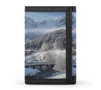 Winter Landscape in The Bavarian Alps Men's Wallet Extra Capacity Trifold Wallet Thin & Stylish Trifold Card Holder with ID Window
