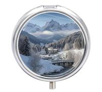 Winter Landscape in The Bavarian Alps Pill Box Waterproof Portable Medicine Pill Case Moisture Proof Metal Travel Pill Box with 3 Compartment Medicine Case