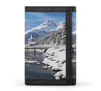 Winter Landscape in The Bavarian Alps Wallet,Portable Three Folds Wallet Sturdy With Hanging Buckle Zipper Wallets for Man Woman