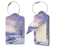 Winter Landscape Luggage Tags for Suitcases, PU Leather Suitcase Tags Identifiers with Stainless Steel Loop, Privacy Cover ID Label with Address Card, Travel Essentials Bag Tag, Black, 2 Pcs