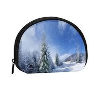 Winter Landscape Minis Storage Bag Shell Wallet Small Coin Purse with Minis with Zipper Change Purse for Coin Keys You Can Also Store Any Small Objects You Want