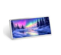 Winter Landscape Northern Light Metal Badge Rectangular Stainless Steel Badges Decorative Lapel Pins Clothing Backpack Accessory Gift