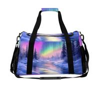 Winter Landscape Northern Light Travel Duffels Carry on Luggage Weekend Overnight Holdall Bags for Women Men 48x30x26cm