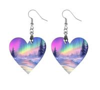 Winter Landscape Northern Light Trendy Wooden Earrings Lightweight Charms Pendant Hooks Gifts for Women Love