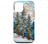 Winter Landscape Pine Trees Stained Glass Xmas Celestial Case for iPhone 12/12 Pro