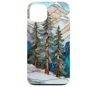 Winter Landscape Pine Trees Stained Glass Xmas Celestial Case for iPhone 13