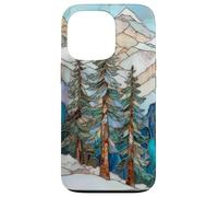Winter Landscape Pine Trees Stained Glass Xmas Celestial Case for iPhone 13 Pro