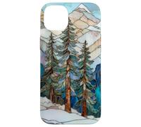 Winter Landscape Pine Trees Stained Glass Xmas Celestial Case for iPhone 14 Plus