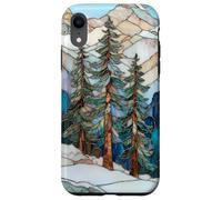 Winter Landscape Pine Trees Stained Glass Xmas Celestial Case for iPhone XR