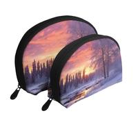 Winter Landscape Portable Shell Cosmetic Bag Set - Travel Makeup Organiser with Zipper & Inner Compartments