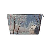 Winter Landscape Prints PVC Leather Travel Toiletry Bag with Silver Zippers, Waterproof Cosmetic Organiser for Makeup, Toiletries & Essentials