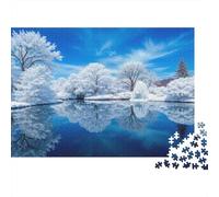 Winter Landscape Reflection 1000 Piece Jigsaws for Adults & Kids, Premium Cardboard, Snowy Night Cottage Scene, Challenging Puzzle, Creative Home Decor Wall Art, Improves Focus & Patience 38x26cm/1000