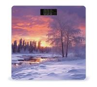 Winter Landscape Scale for Body Weight, Digital Bathroom Weight Scale, High Precision Body Scale with Tempered Glass Platform, Large LCD Display, Non-Slip Accurate Weight Scale for Home Use