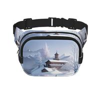 Winter Landscape Square Double-Layer Waist Bag for Outdoor Activities Such as Sports, Travel, Hiking, Cycling
