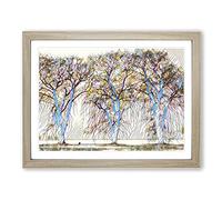 Winter Landscape Three Beautiful Trees Modern BG Framed Print | A3 Oak Framed Wall Art | Ready to Hang | Modern Floral Picture | Living Room Bedroom Lounge Office