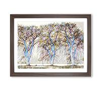 Winter Landscape Three Beautiful Trees Modern BG Framed Wall Art Print, Ready to Hang Picture for Living Room Bedroom Home Office Décor, Walnut A2 (64 x 46 cm)