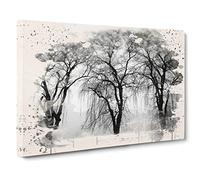 Winter Landscape Three Beautiful Trees Modern FC Canvas Print | Gallery Wrapped 30mm Frame Wall Art | 24x16 inches | Ready to Hang | Modern Landscape Picture | Living Room Bedroom Lounge Office
