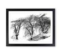 Winter Landscape Three Beautiful Trees V1 Modern Framed Print | A3 Black Framed Wall Art | Ready to Hang | Modern Floral Picture | Living Room Bedroom Lounge Office