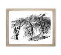 Winter Landscape Three Beautiful Trees V1 Modern Framed Print | A4 Oak Framed Wall Art | Ready to Hang | Modern Floral Picture | Living Room Bedroom Lounge Office