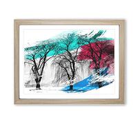 Winter Landscape Three Beautiful Trees V2 Modern Framed Print | A2 Oak Framed Wall Art | Ready to Hang | Modern Floral Picture | Living Room Bedroom Lounge Office