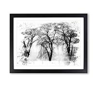 Winter Landscape Three Beautiful Trees V4 Modern Framed Print | A2 Black Framed Wall Art | Ready to Hang | Modern Floral Picture | Living Room Bedroom Lounge Office