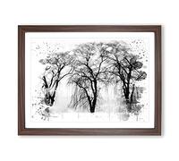 Winter Landscape Three Beautiful Trees V4 Modern Framed Print | A2 Walnut Framed Wall Art | Ready to Hang | Modern Floral Picture | Living Room Bedroom Lounge Office