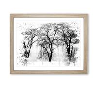 Winter Landscape Three Beautiful Trees V4 Modern Framed Print | A4 Oak Framed Wall Art | Ready to Hang | Modern Floral Picture | Living Room Bedroom Lounge Office