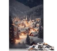 Winter Landscape Village Puzzle Jigsaws 500 Pieces for Adults Wooden Puzzles Family Fun Jigsaws Puzzles 500pcs (52x38cm)