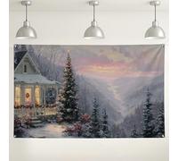 Winter Landscape Wall Backdrop, Cozy Cabin Scene Holiday Decorations, Snowy Mountain Photography Background for Christmas Party Booth Supplies 71x43 Inch