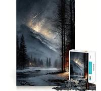 Winter Landscape with Cabin And Meteor Jigsaw Puzzle 1000 Pieces Cognitive Fun Play High Precision Die Cut Unique Gift for Stress Relief (38x26cm)