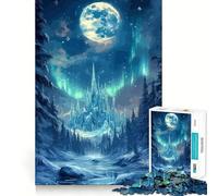 Winter Landscape with Ice Castle And Aurora Jigsaw Puzzle 1000 Think Boost Game Tight Lock No Loose Pieces Interactive Brain Challenge for Home (50x75cm)