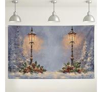 Winter Lantern Backdrop, Vintage Snowy Scene Photo Background, Cozy Indoor/Outdoor Holiday Decorations for Christmas and New Year Parties 71x43 Inch
