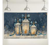 Winter Lantern Wall Backdrop, Cozy Blue Decorative Party Backgrounds, Snowy Indoor/Outdoor Photography Scene for Christmas Celebrations 71x43 Inch