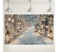Winter Lanterns Wall Backdrop, Snowy Street Scene Decorative Background, Cozy Indoor/Outdoor Photography Setup for Holiday Parties 71x43 Inch
