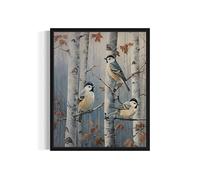 Winter Larks on birch tree Art Print Poster, Vintage Waterfowl Bird Farmhouse Wall Art Vintage Print, Animal Brid Poster Decor 103 (Winter Larks on birch tree, 8 x 10 inches, Unframed)