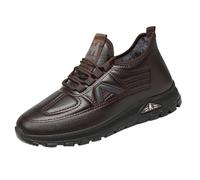 Winter Leather Shoe, Fur Lining Short Walking Shoes Winter Warm Trekking Footwear Casual Lace-Up Waterproof Hiking Shoe Solid Color Wide Fit Footwear Soft Bottom Leisure Boot for Cold Weather Coffee