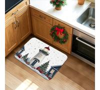 Winter Lighthouse Kitchen Mats for Floor, Cozy Cottage Holiday Soft Mats, Christmas Cushioned Comfort Washable Non Slip Decor Rugs for Kitchen Sinks Laundryroom Bathroom 20x31 Inch