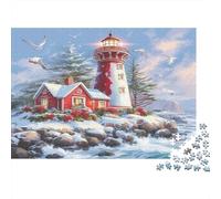 Winter Lighthouse Scene 1000 Pieces Jigsaw Puzzles for Adults, Recycled Paper, Snowy Lighthouse with Cottage, Family Activity Brain Teaser, Develops Patience & Concentration, Gift for Men & Women 38x2