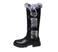Winter Lined Boots with Chunky Platform Sole, High Knee Boots, Thick Sole for Comfort Warmth on Cold Days, black, 8.5 UK