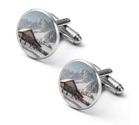 Winter Log Cabin Men’s Metal Cufflinks Classic Cufflink Jewelry Gift for Studs Tuxedo Shirts Business Wedding