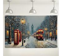 Winter London Street Backdrop, Vintage Red Telephone Booths and Buses, Cozy Indoor/Outdoor Photography Background for Holiday Parties and Events 71x43 Inch