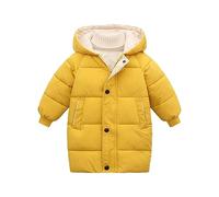 Winter Long Puffer Coat for Girls Boys Hooded Thicken Down Coats Windproof Toddler Baby Full Zip Packable Padded Parka Jackets Bodywarmer Peacoat Snow Outerwear for Kids (Yellow, 7-8 Years)