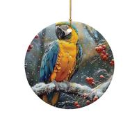 Winter Macaw Parrot Tale Keepsake With Ribbon Noel Xmas Tree Hanging Ceramic Remembrance Ornament