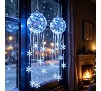 Winter Magic Snowflake Cascade, LED Hanging Christmas Ornament Indoor Outdoor Holiday Decor, Easy Hang Icicle, Clear Crystal Globe, Icy Blue Glow, Porch Tree Mantel Display，2