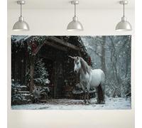 Winter Magical Horse Wall Backdrop, Magical Fantasy Winter Wonderland Photography Background, Snowy White Indoor/Outdoor Decoration for Holiday Parties 71x43 Inch