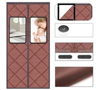 Winter Magnetic Windproof Door Curtain with Viewing Window, Oxford & Cotton Fiber Fill, Insulates Against Cold Air, Suitable for Living Rooms and Balconies(Brown,WxH 130x205cm/51.1x80.7in)