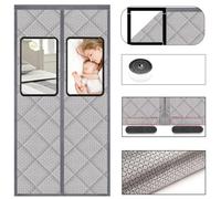 Winter Magnetic Windproof Door Curtain with Viewing Window, Oxford & Cotton Fiber Fill, Insulates Against Cold Air, Suitable for Living Rooms and Balconies(Grey,WxH 130x205cm/51.1x80.7in)