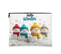 Winter Makeup Bag, Snow Man Hello Winter Cosmetic Travel Pouch for Women, Portable Small Canvas Zipper Organizer, Holiday Skincare Toiletry Bag, White, 7x9 Inch, Snow Man
