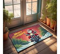 Winter Mat Santa Claus Rides Motorcycle In Tropical Christmas Scene Doormat Restroom Decor Fall Door Decorations(65X90CM)